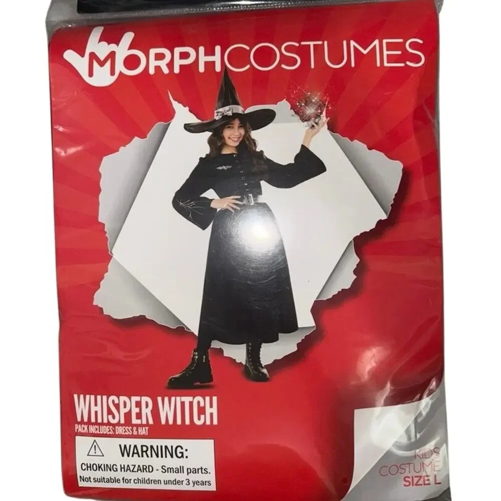 Girls Morph WHISPER WITCH Halloween Costume Gown Dress Hat NWT size large